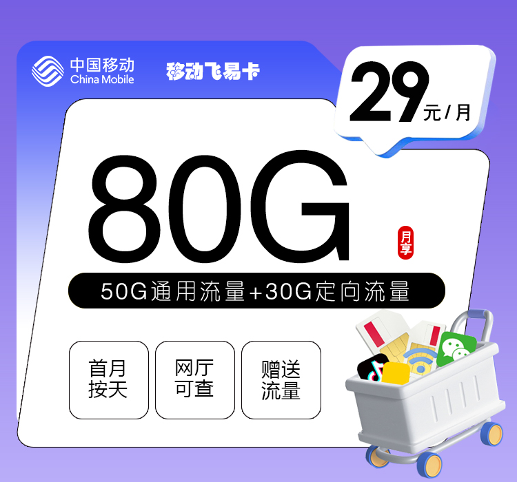 移动飞易卡【29元80G】