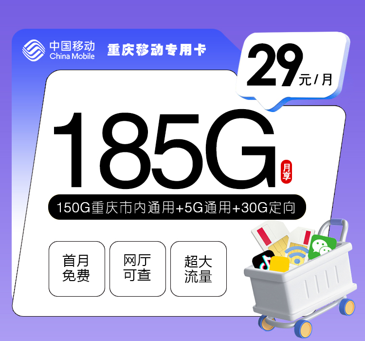 重庆移动专用卡【29元185G】